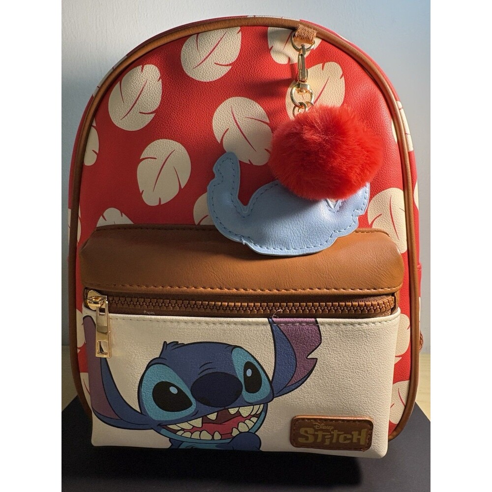 Disney Stitch Mini Backpack Bioworld NWT Tropical Leaves Pom Charm Lilo & Stitch